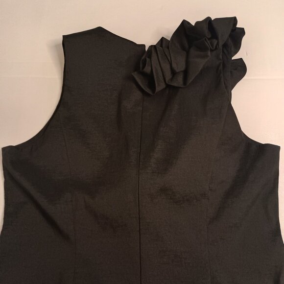 S.L. Fashions Black Dress with Rosette Adorned V-Neck and Back Women's Size 14 - Picture 5 of 16